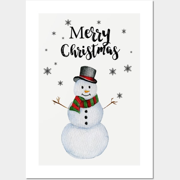 Snowman Watercolor Art Wall Art by KinkymeArt